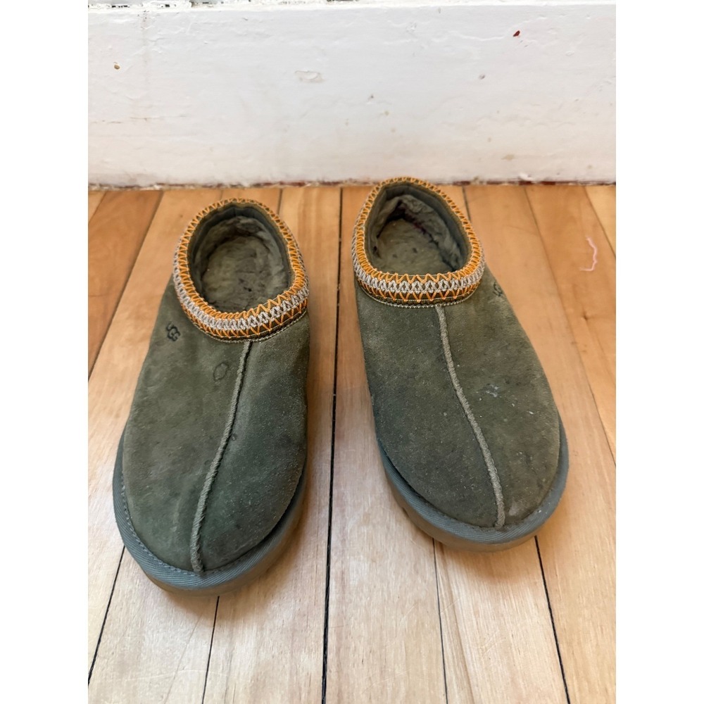 UGG Tasman Olive Green Suede Sheepskin Lined Slippers Womens 8 Clog Shoe Granola - Picture 3 of 7
